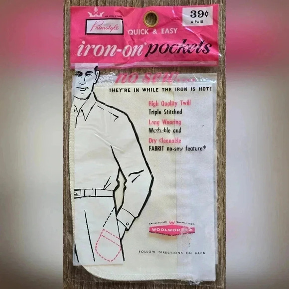 Vintage 1960s Primstyle Twill Iron-On Pockets - Woolworth's NOS - Picture 1 of 2